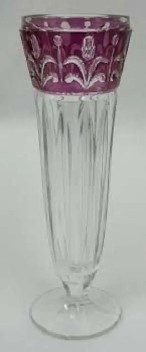 Anna Hütte West German Lead Crystal Ruby Flashed Cut-to-Clear Floral Tulip Vase